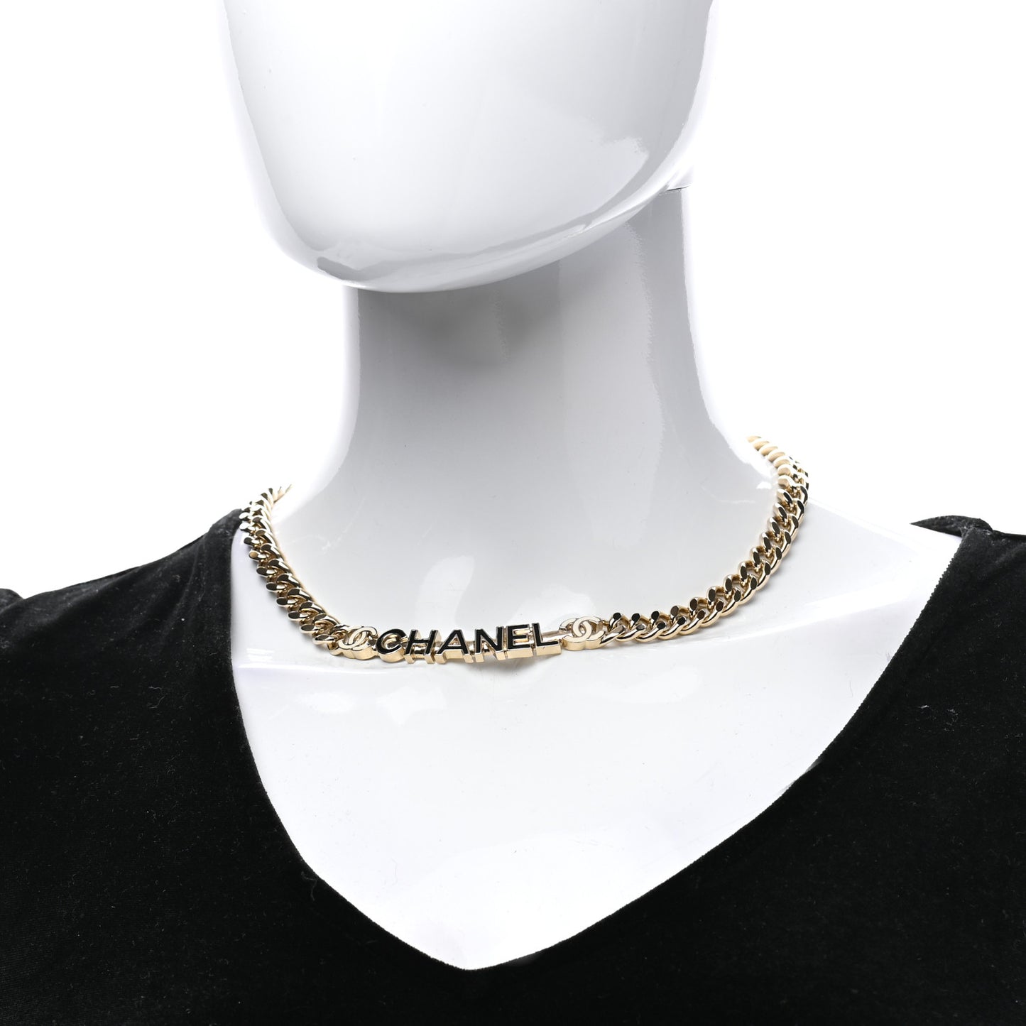 Enamel Metal Logo Choker Necklace Gold White Black