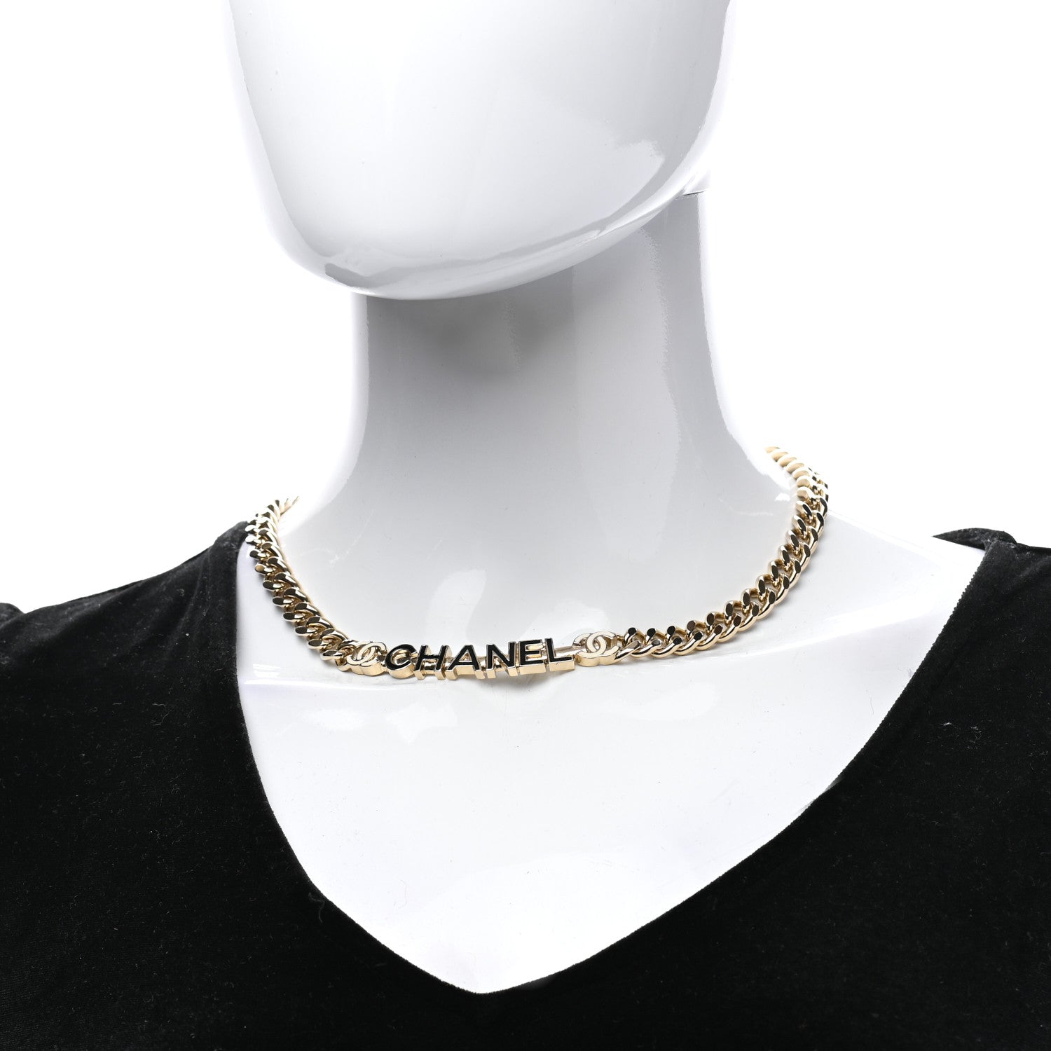 Chanel Enamel Metal Logo Choker Necklace Gold White Black 2 of 7