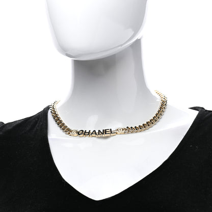 Chanel Enamel Metal Logo Choker Necklace Gold White Black 2 of 7