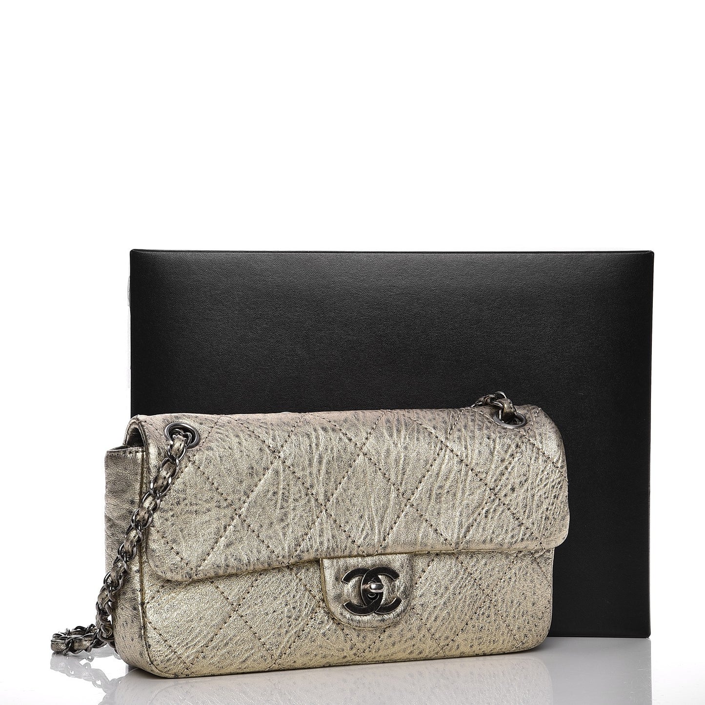 Distressed Metallic Lambskin Quilted Le Marais Ligne Flap Gold