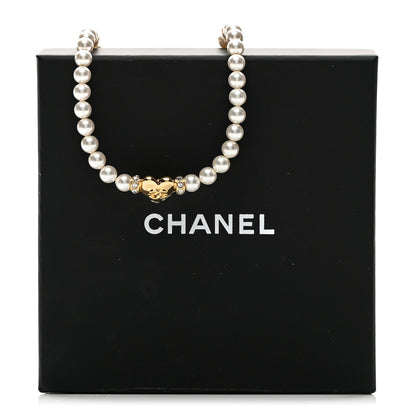 Chanel Crystal Pearl CC Heart Choker Necklace Gold 6 of 6