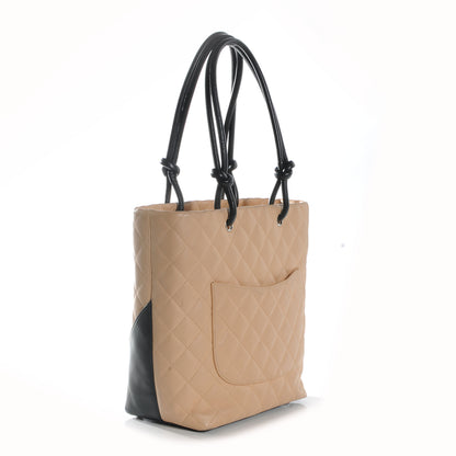 Chanel Calfskin Quilted Small Cambon Tote Beige Black 3 of 8