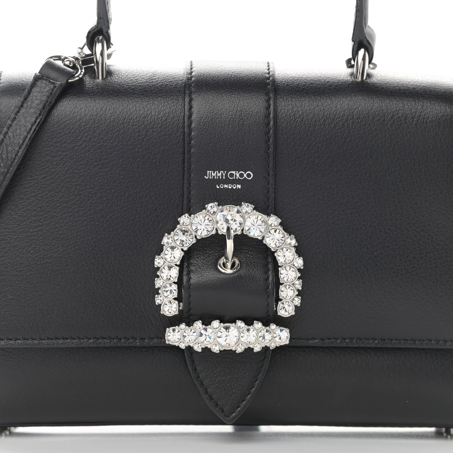Jimmy Choo Calfskin Crystal Small Cheri Top Handle Bag Black 8 of 12