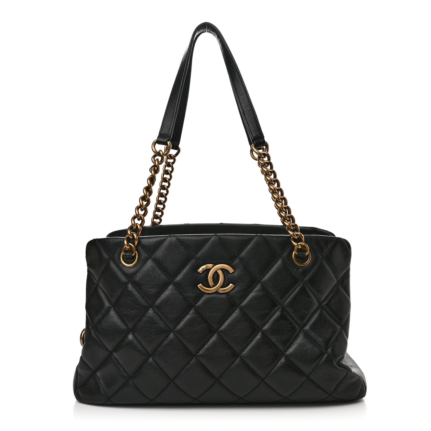 Calfskin Quilted Small CC Crown Tote Black