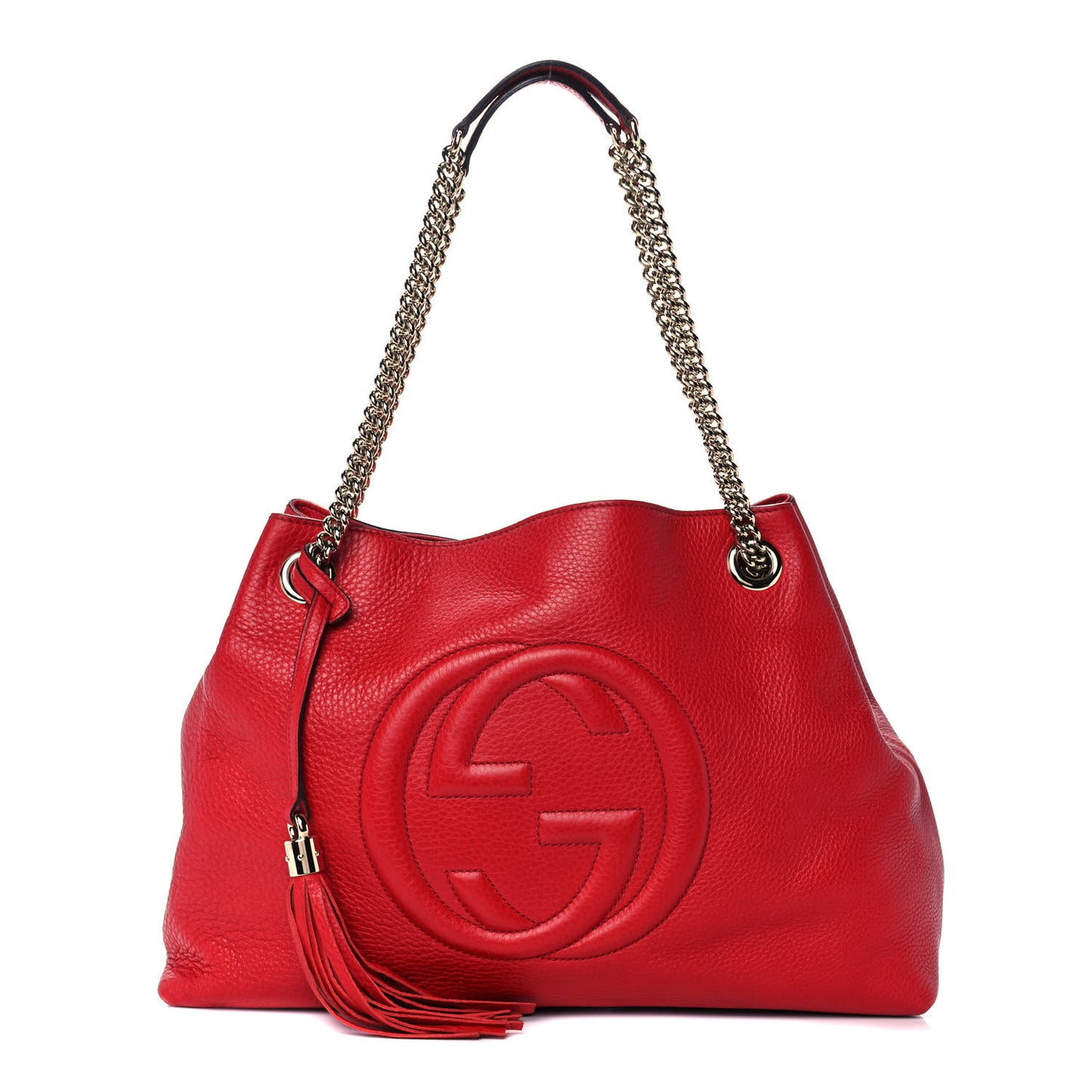Pebbled Calfskin Medium Soho Chain Shoulder Bag Tabasco Red
