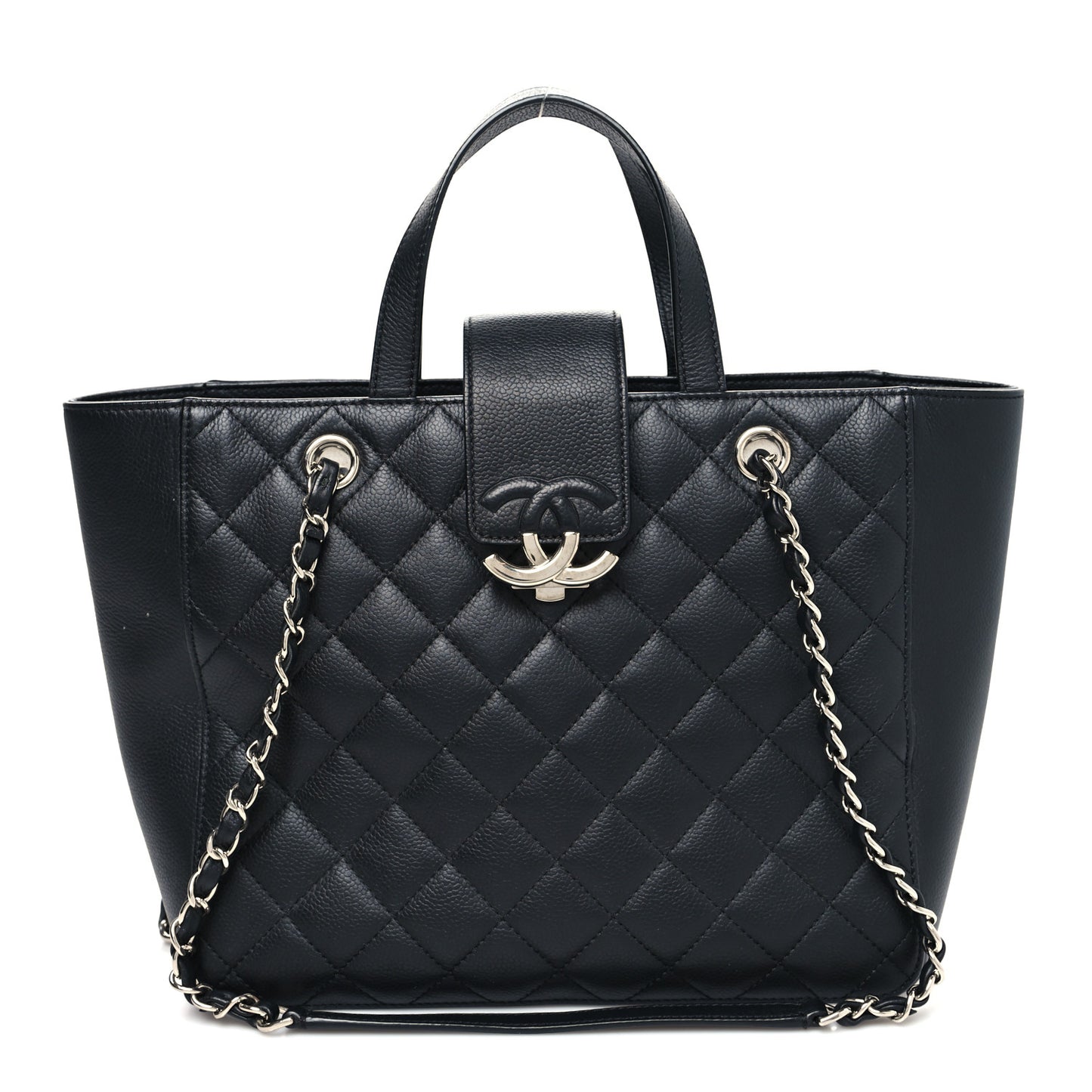 Caviar Quilted Small CC Box Shopping Tote Black