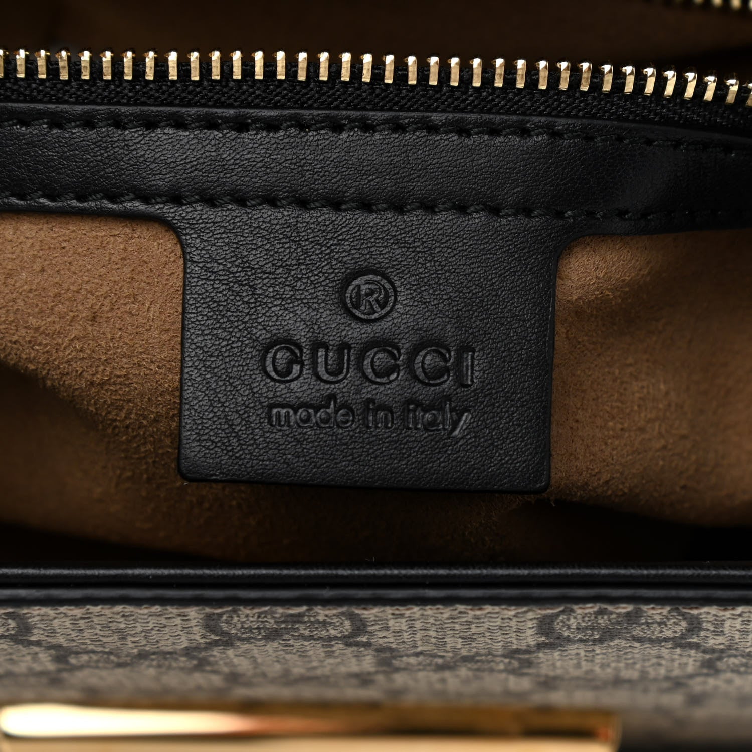 Gucci GG Supreme Monogram Calfskin Small Padlock Top Handle Bag Beige Black Cuir 6 of 10