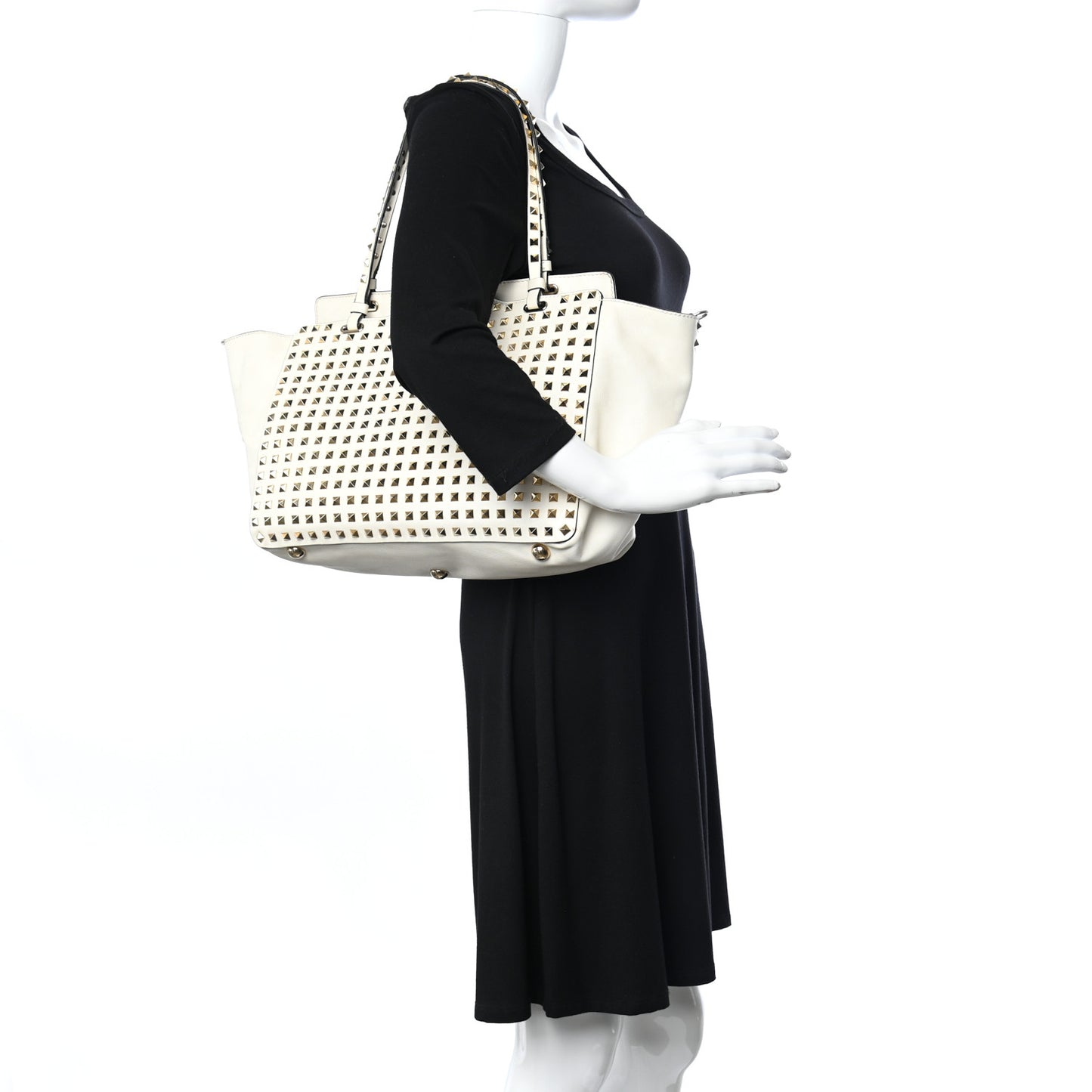 Vitello Medium Rockstud All Over Tote White