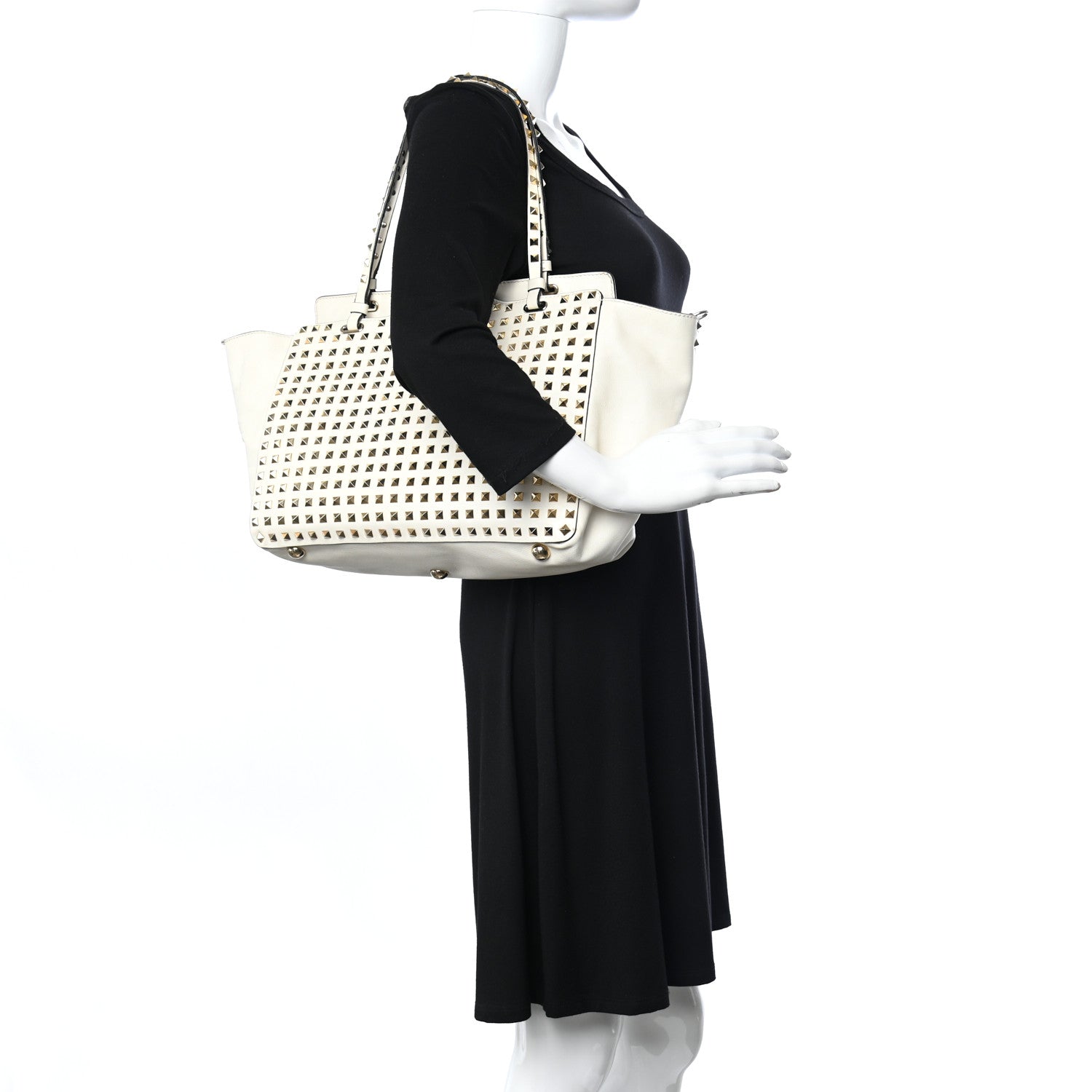 Valentino Garavani Vitello Medium Rockstud All Over Tote White 3 of 16