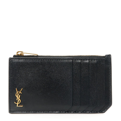 Saint Laurent Grained Calfskin Monogram 5 Fragments Zip Pouch Card Holder Black 1 of 8