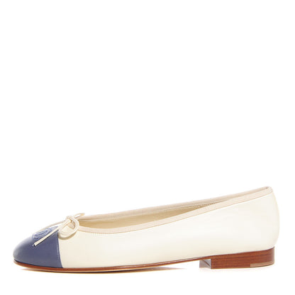 Chanel Leather Cap Toe Ballerina Flats 38.5 Ivory Purple 1 of 6