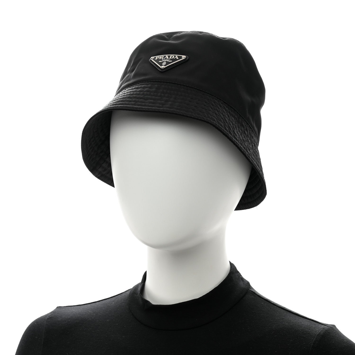 Prada Re-Nylon Metal Triangle Logo Womens Bucket Hat S Black 2 of 10