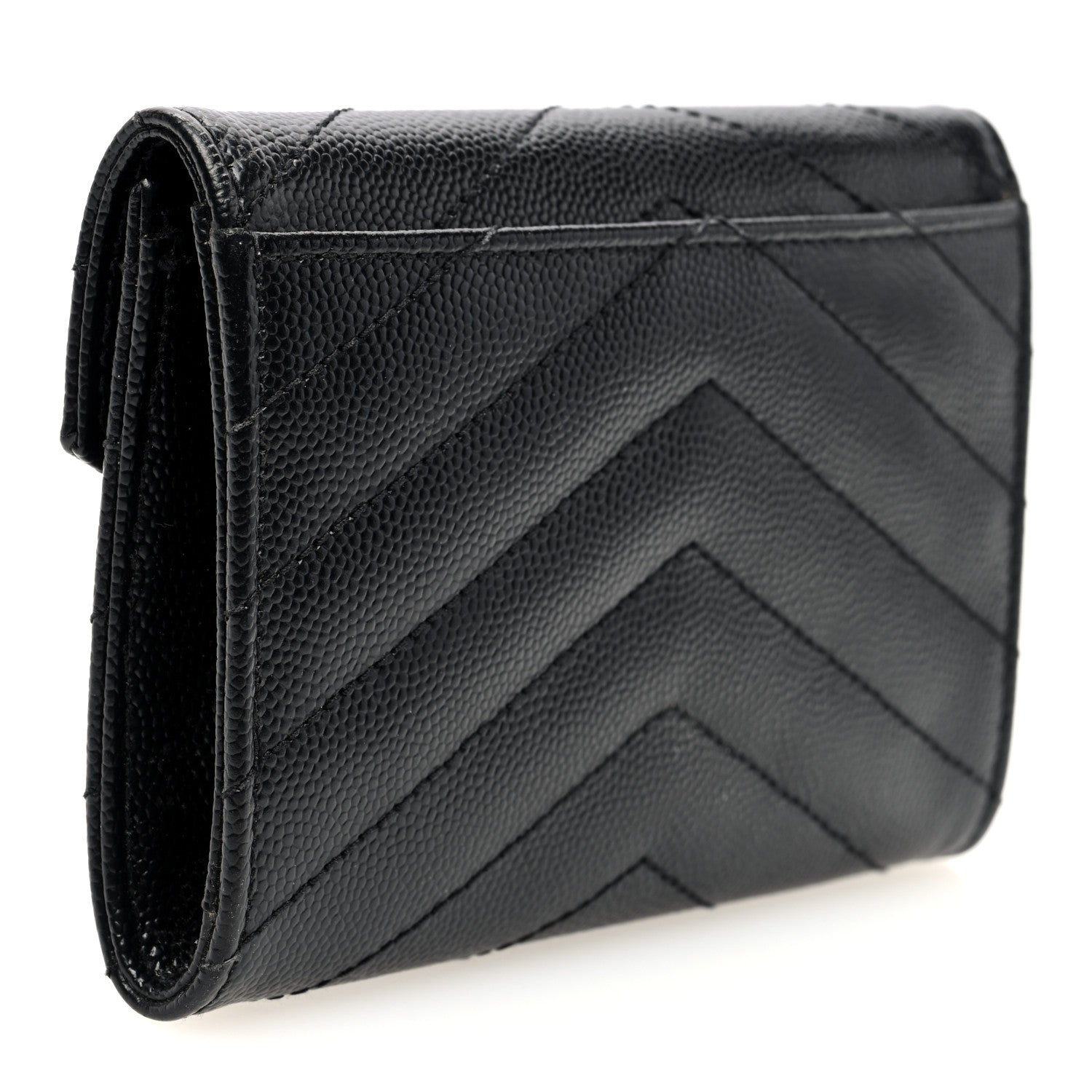 Saint Laurent Grain De Poudre Matelasse Chevron Small Monogram Envelope Wallet Black Black 3 of 6