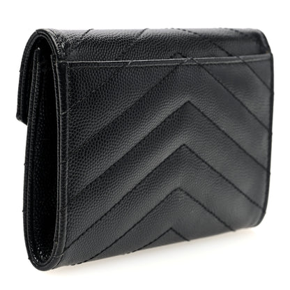 Saint Laurent Grain De Poudre Matelasse Chevron Small Monogram Envelope Wallet Black Black 3 of 6