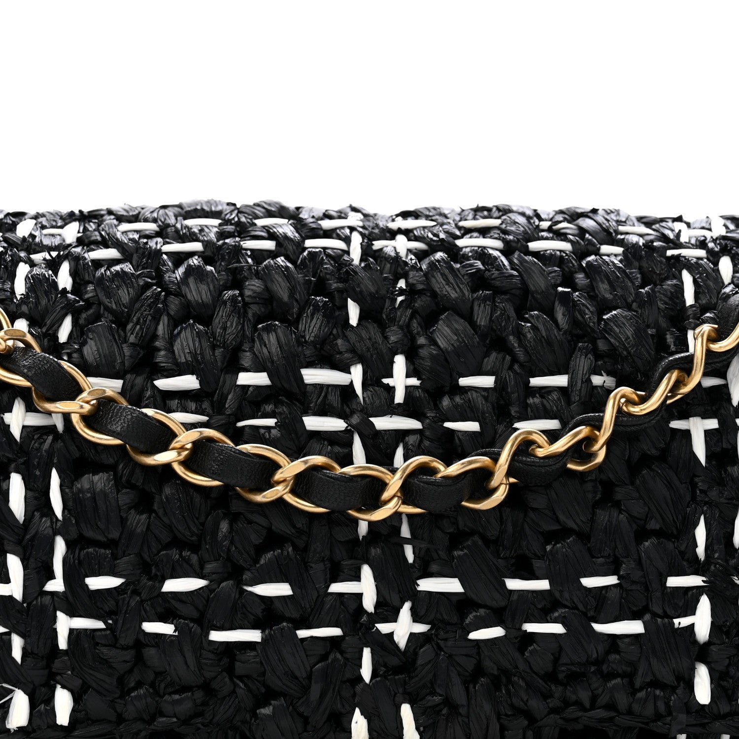 Chanel Raffia Effect Medium Tweedy Flap Bag Black White 8 of 12