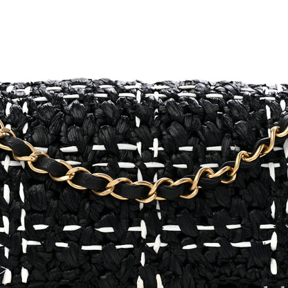 Chanel Raffia Effect Medium Tweedy Flap Bag Black White 8 of 12