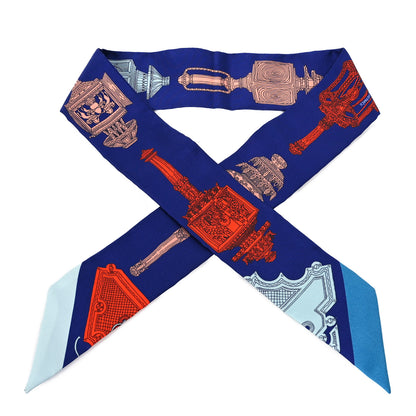 Hermes Silk Merveilleuses Lanternes Twilly Indigo Orange Bleu Glacier 1 of 5