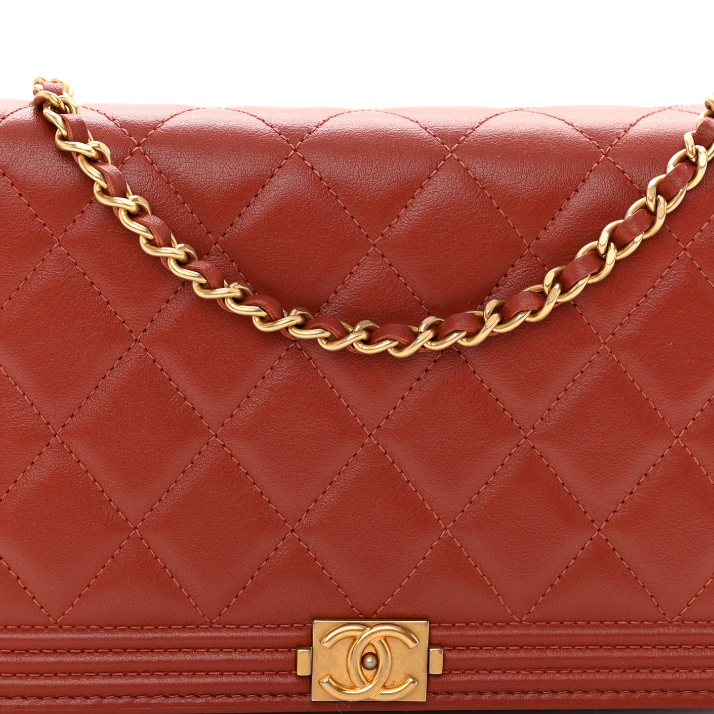 Lambskin Quilted Boy Wallet On Chain WOC Red