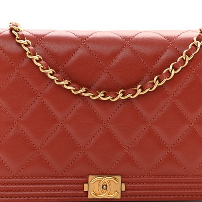 Chanel Lambskin Quilted Boy Wallet On Chain WOC Red 9 of 11