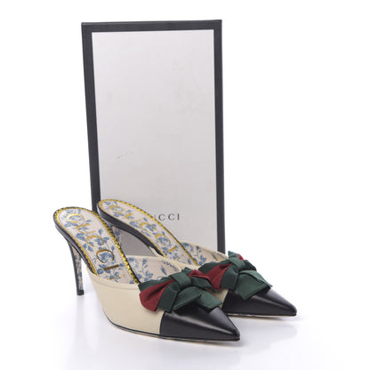 Gucci Malaga Kid Web Bow Mid Heel Mules 41.5 Black Vintage White 10 of 10