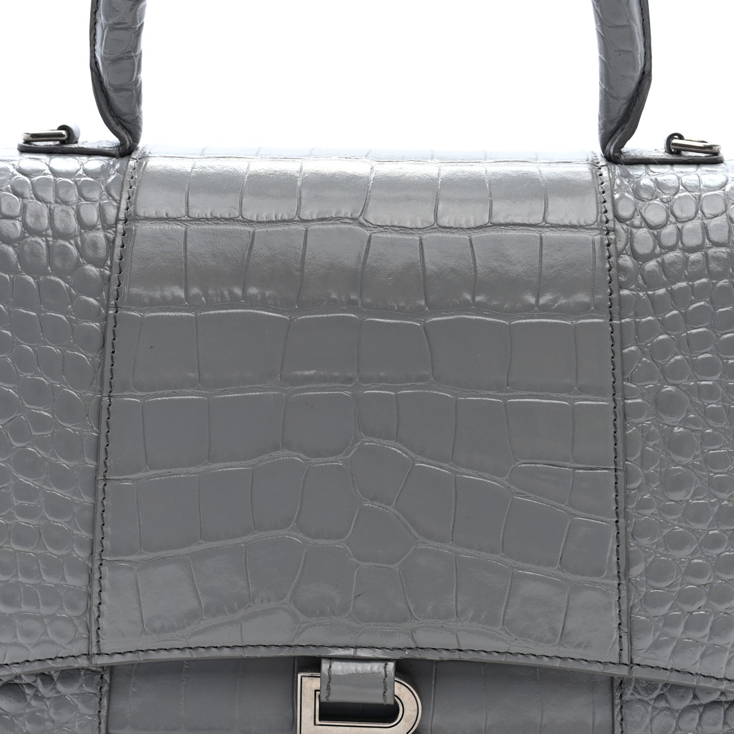Balenciaga Shiny Calfskin Crocodile Embossed Medium Hourglass Top Handle Bag Balenciaga Grey 7 of 9