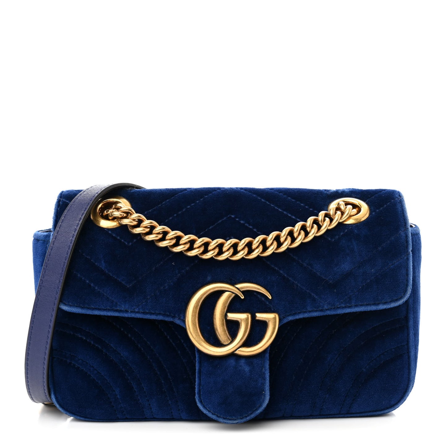 Velvet Matelasse Mini GG Marmont Shoulder Bag Cobalt Blue