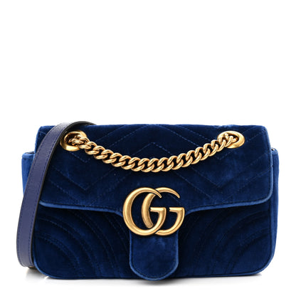 Gucci Velvet Matelasse Mini GG Marmont Shoulder Bag Cobalt Blue 1 of 10