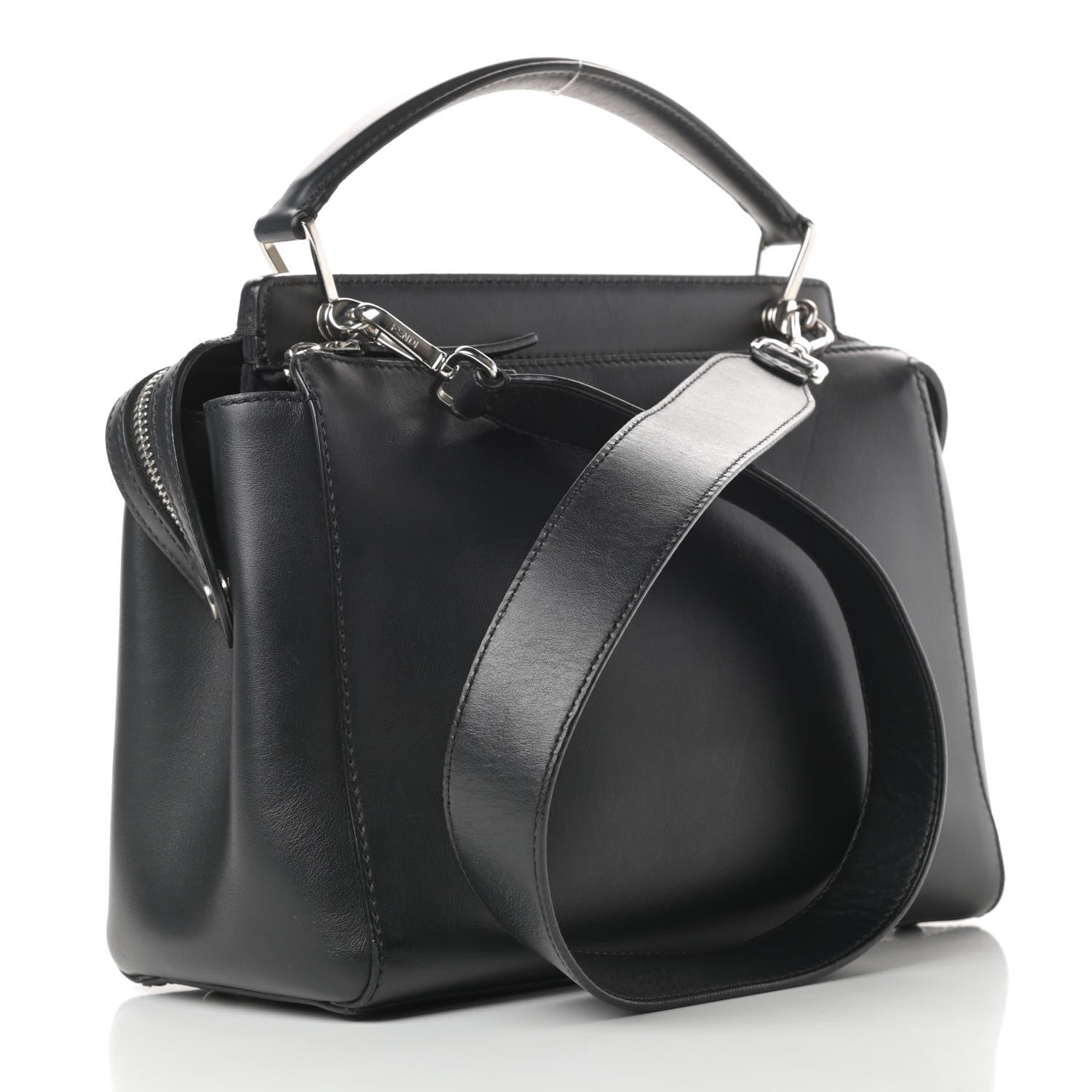 Fendi Vitello Baltico Dolce DotCom Satchel Black Blue Royal 3 of 16