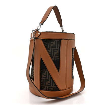 Fendi Jacquard Vitello Logo Bucket Bag Brown 3 of 10