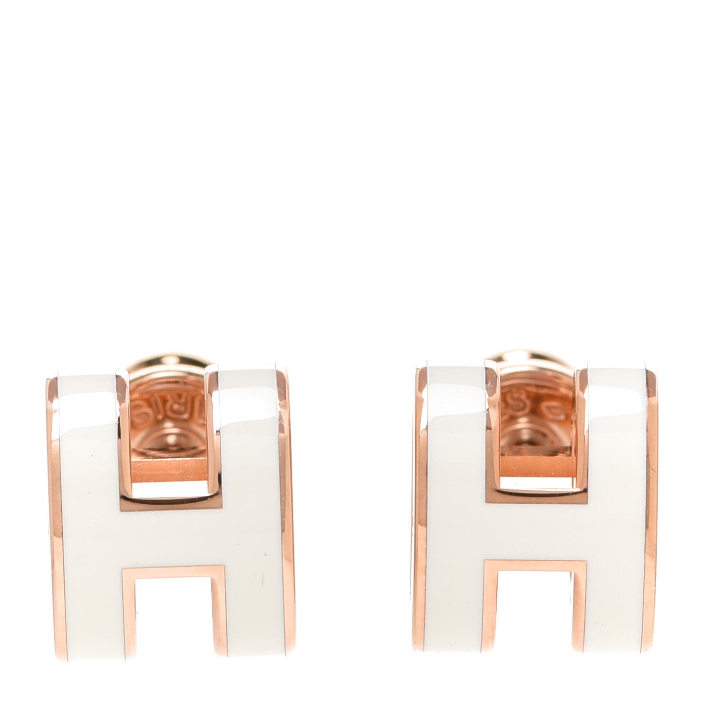 Rose Gold Lacquered Mini Pop H Earrings White