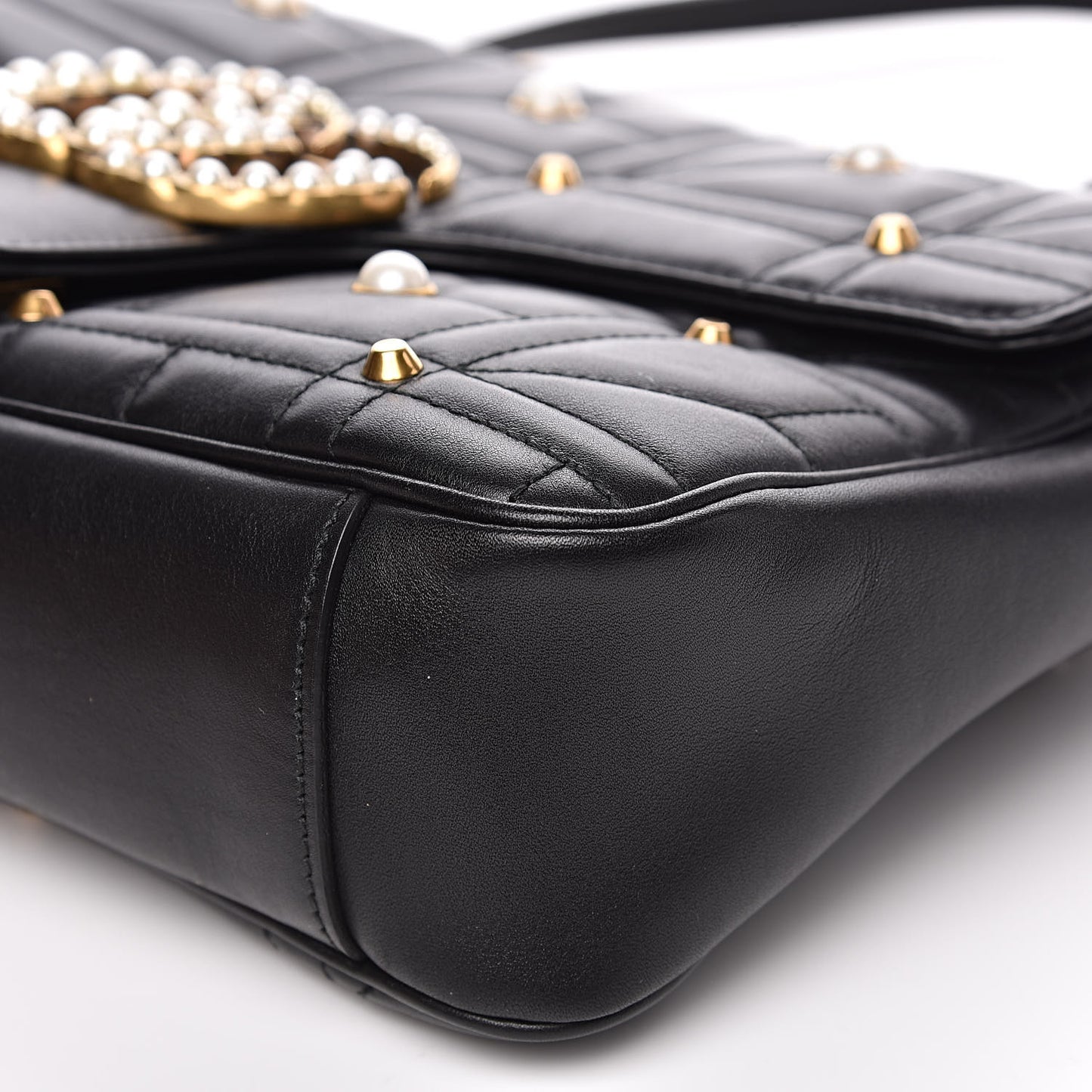 Calfskin Matelasse Studded Medium Pearly GG Marmont Shoulder Bag Black