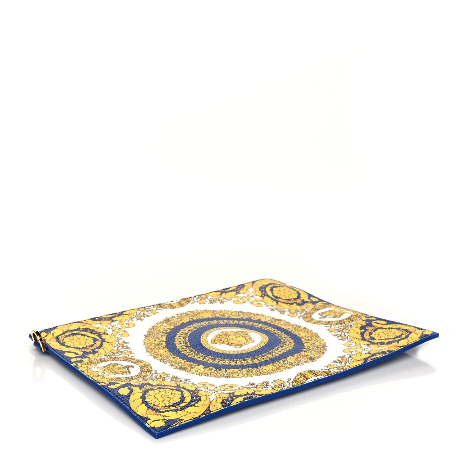 Versace Grained Calfskin Baroque Print Zip Pouch Blue 4 of 7