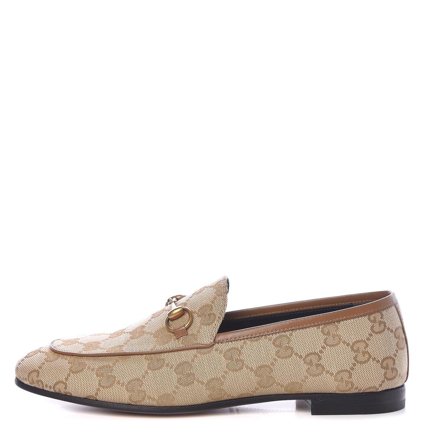 Canvas GG Monogram Horsebit Womens Jordaan Loafers 37.5 New Sand Friky Taupe