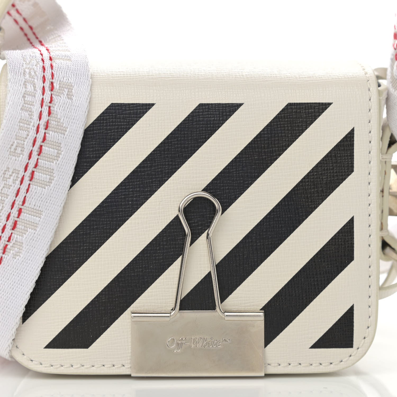 Off-White Saffiano Striped Baby Flap White Black 8 of 11