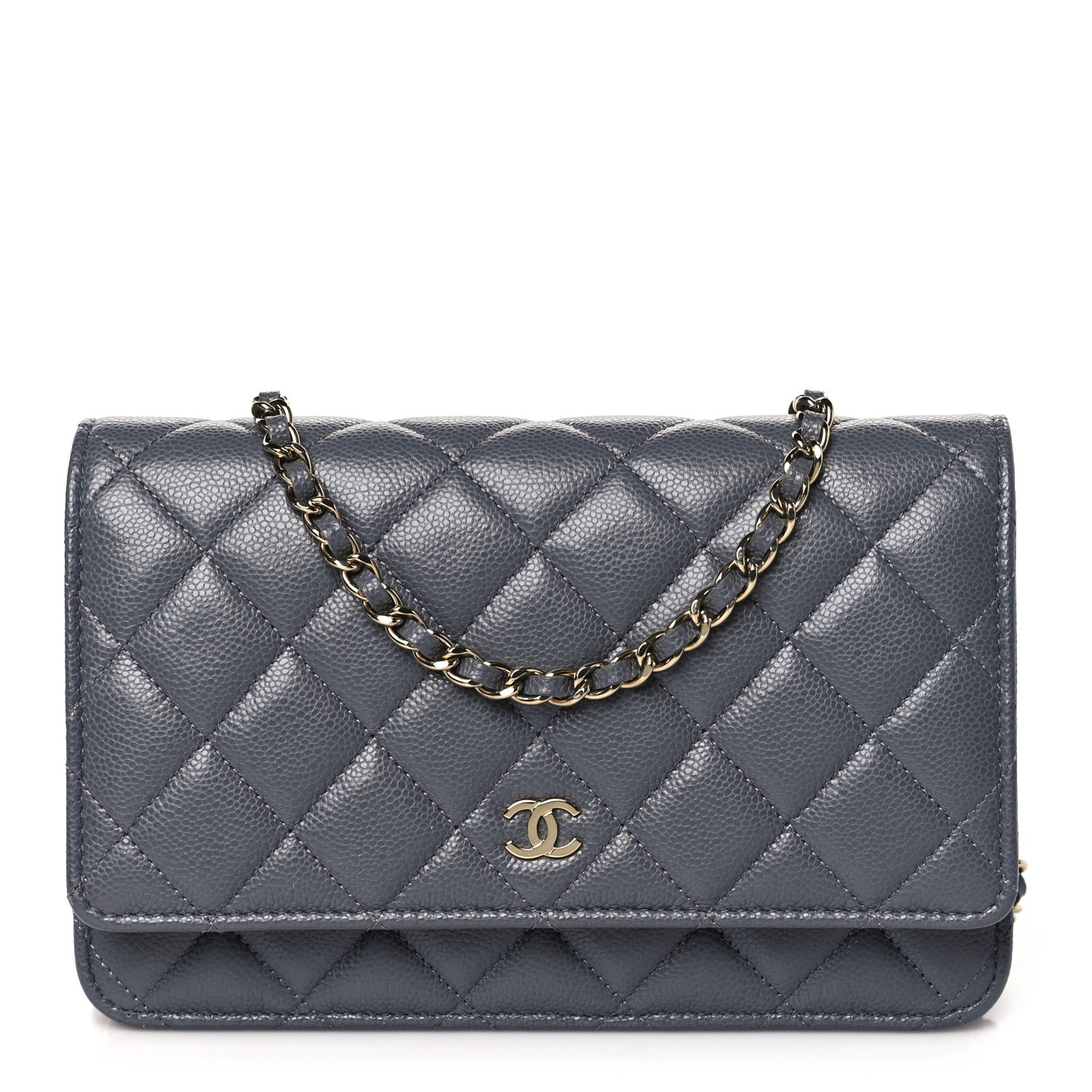 Caviar Quilted Wallet On Chain WOC Grey