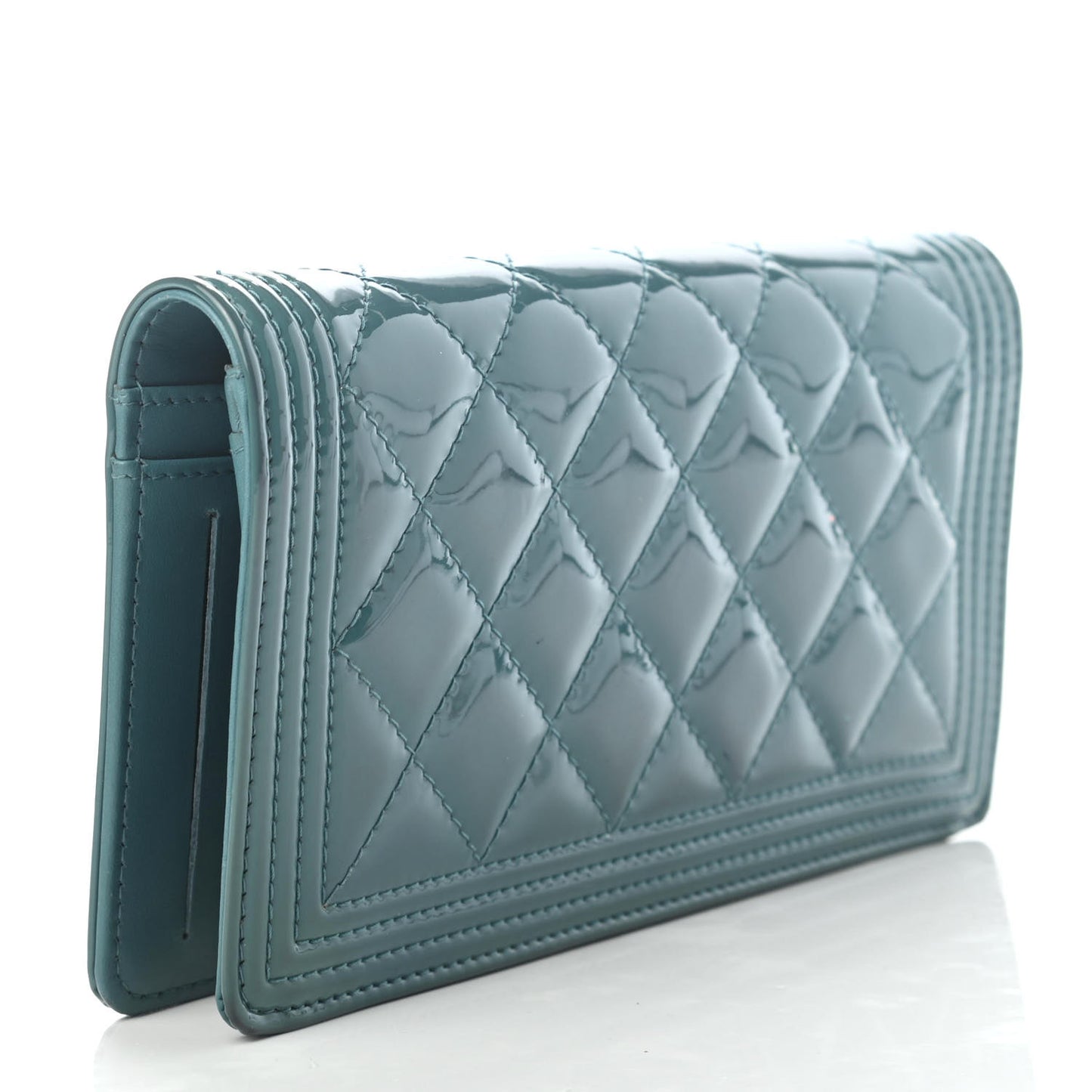 Patent Quilted Plexiglass Boy Yen Wallet Turquoise