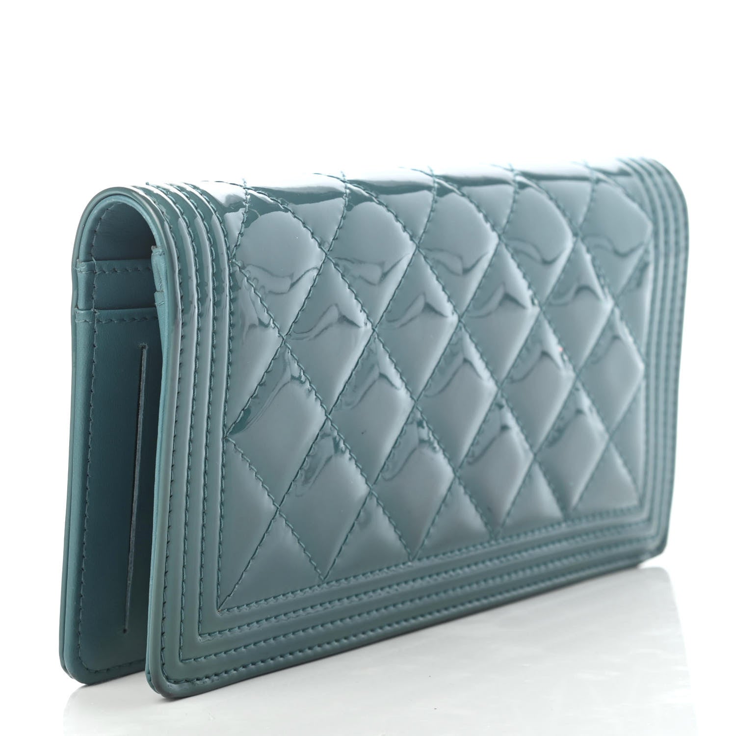Chanel Patent Quilted Plexiglass Boy Yen Wallet Turquoise 3 of 8