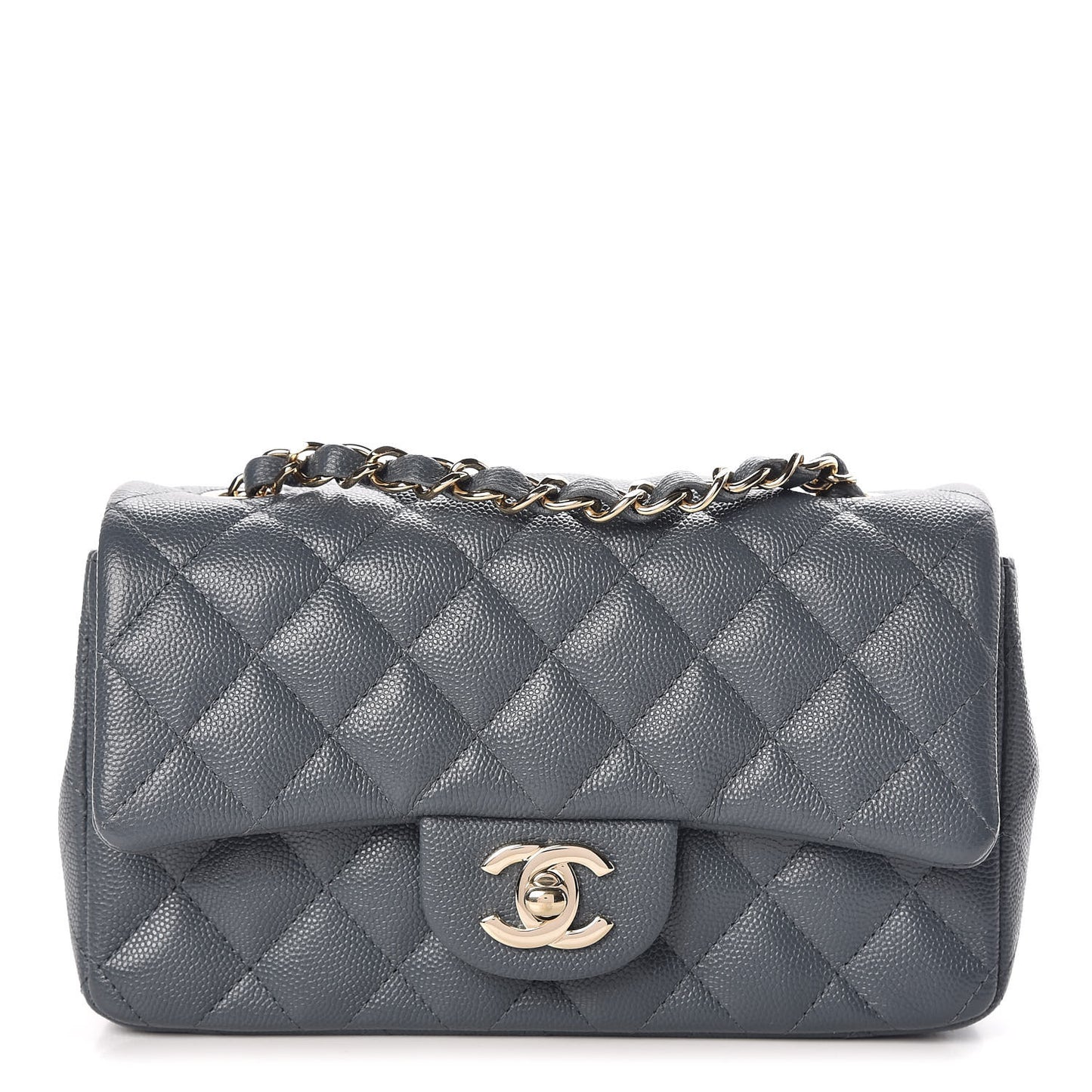 Caviar Quilted Mini Rectangular Flap Dark Grey