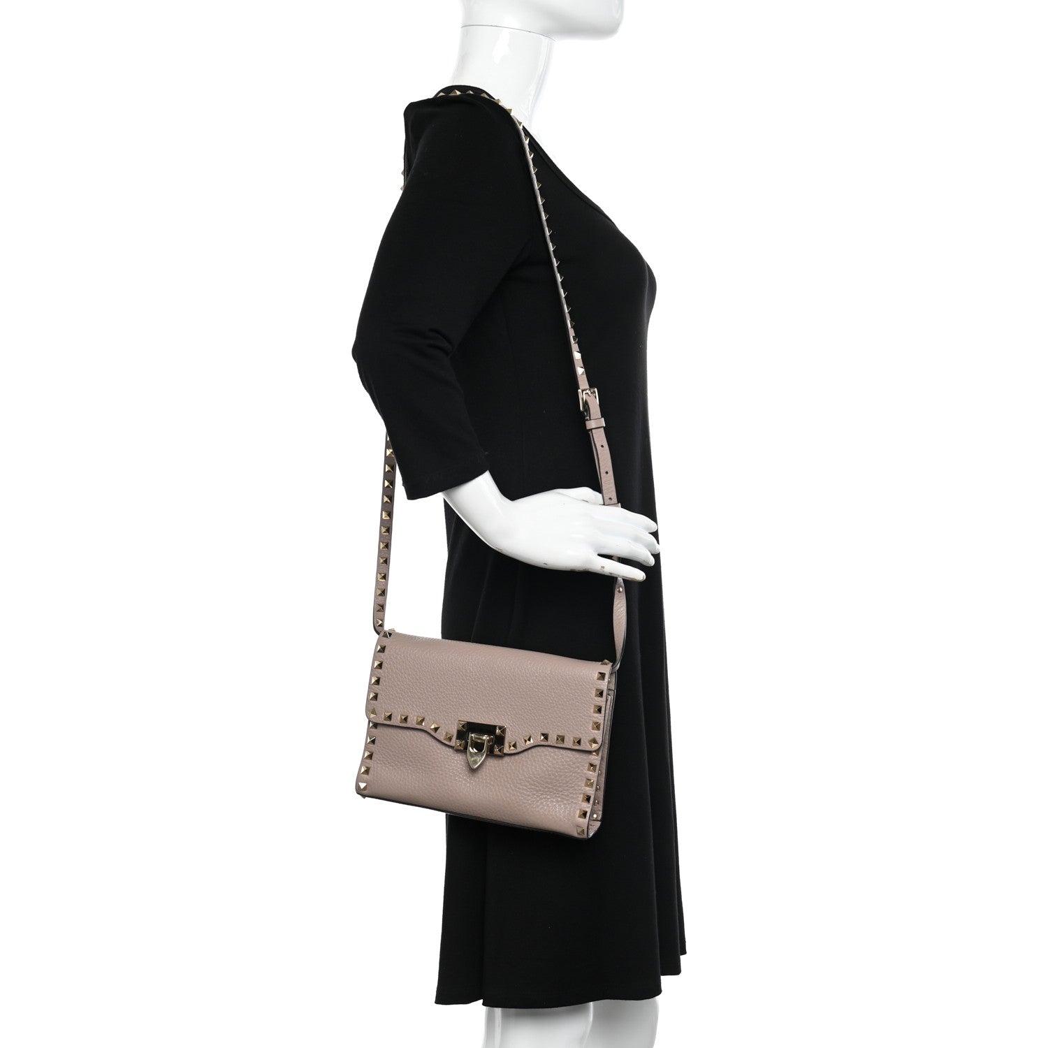 Valentino Garavani Pebbled Calfskin Medium Rockstud Flip Lock Crossbody Bag Poudre 2 of 10
