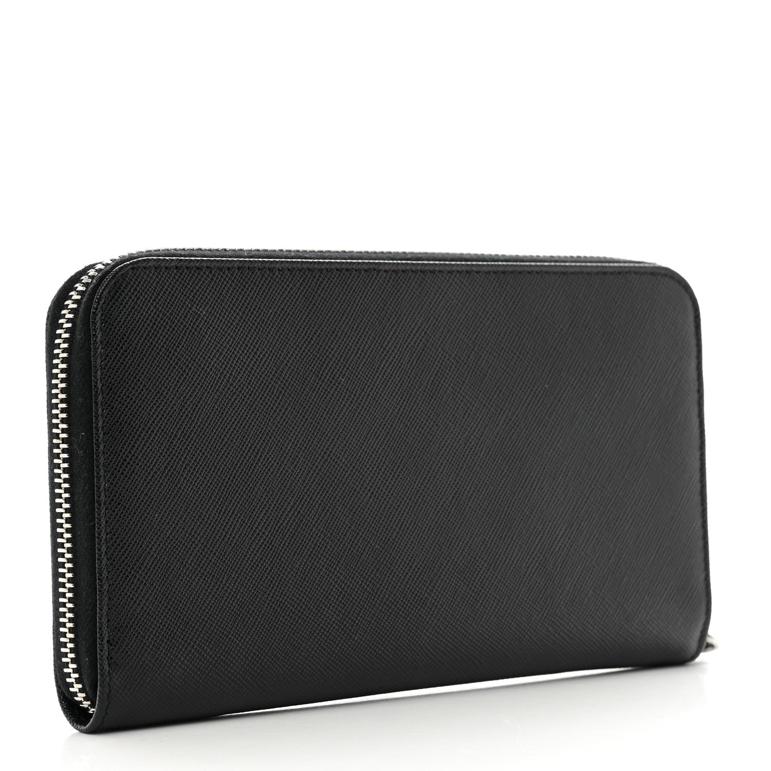 Prada Saffiano Triangle Zip Around Wallet Black 3 of 7