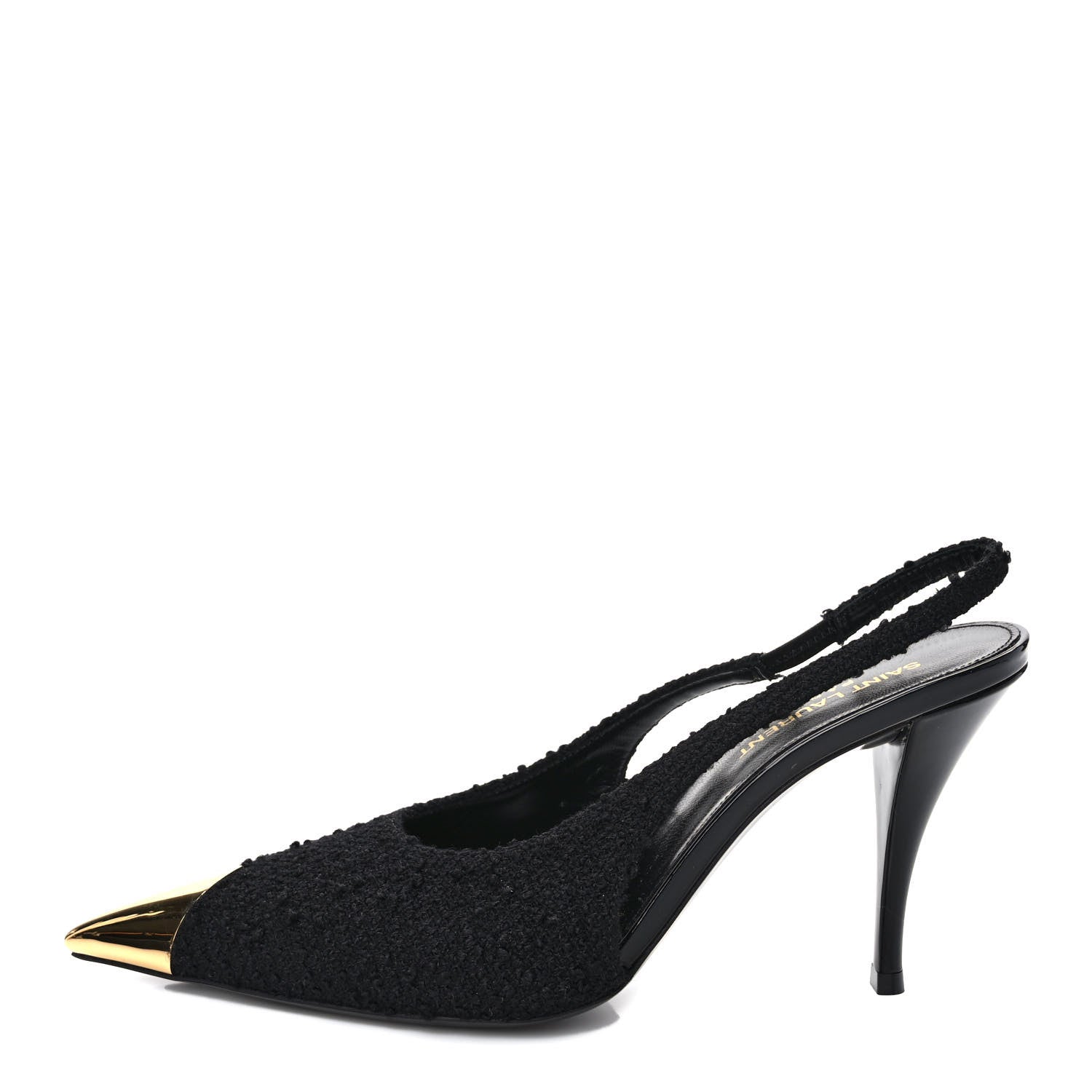 Saint Laurent Tweed Slingback Kendall 90 Pumps 38 Black 1 of 9