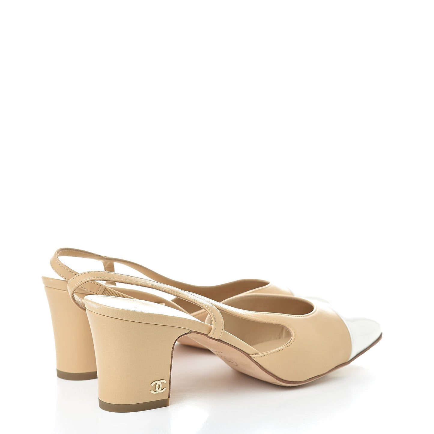 Lambskin Patent Cap Toe CC Slingback Sandals 37 Beige White