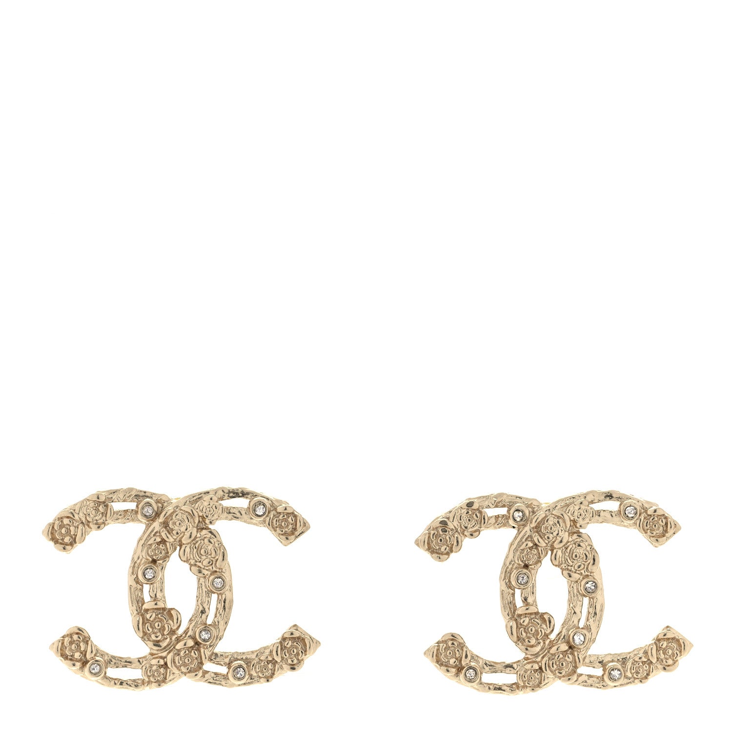 Chanel Crystal CC Camellia Earrings Gold 1 of 5