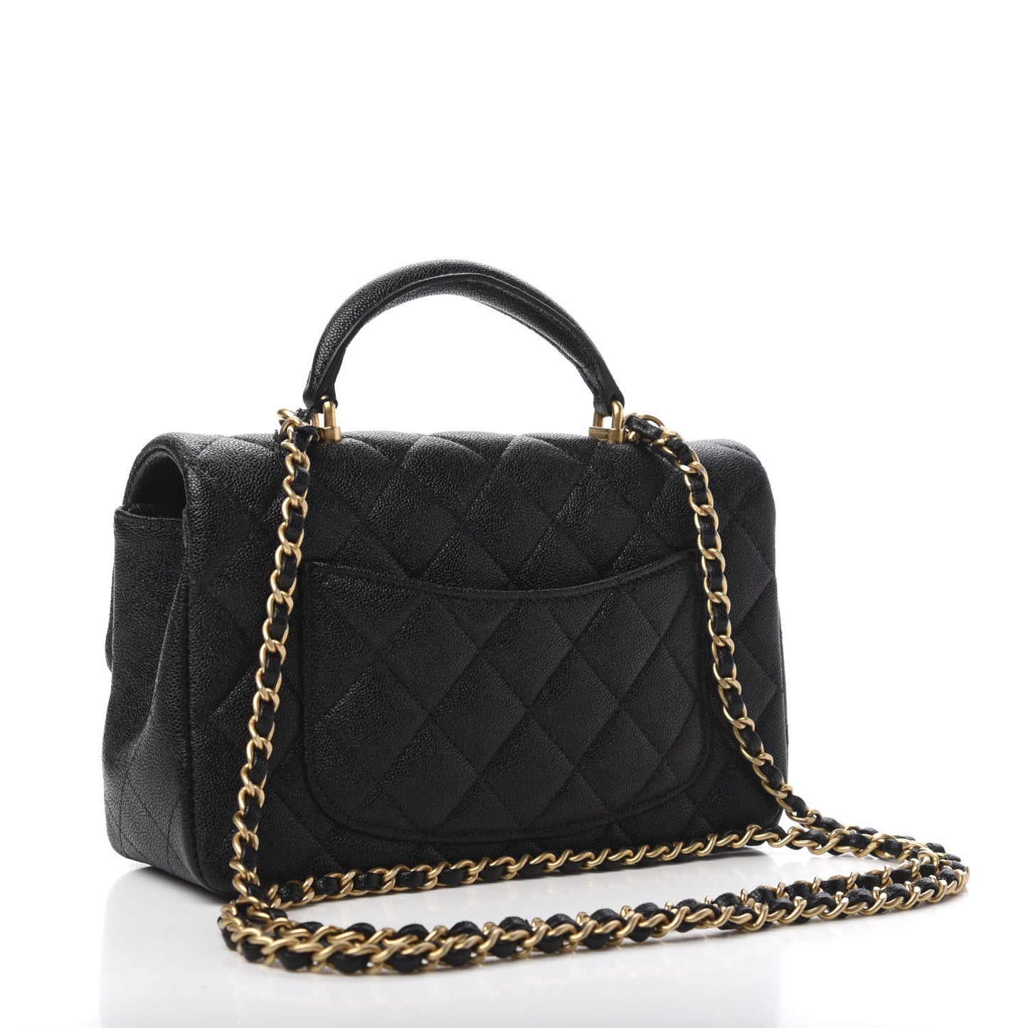 Caviar Quilted Mini Top Handle Rectangular Flap Black