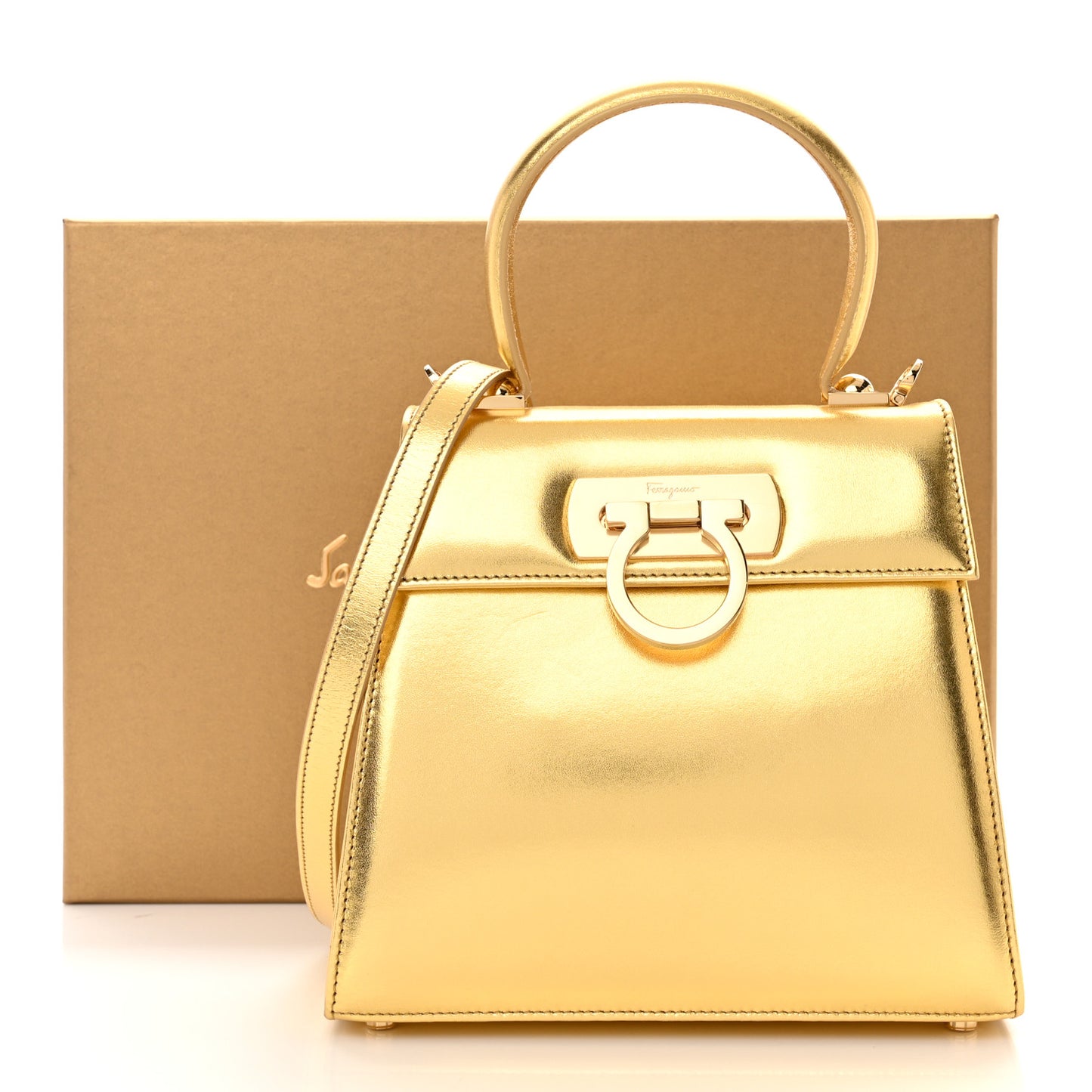 Metallic Calfskin Small Iconic Top Handle Bag Gold