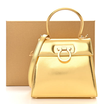 Salvatore Ferragamo Metallic Calfskin Small Iconic Top Handle Bag Gold 13 of 13