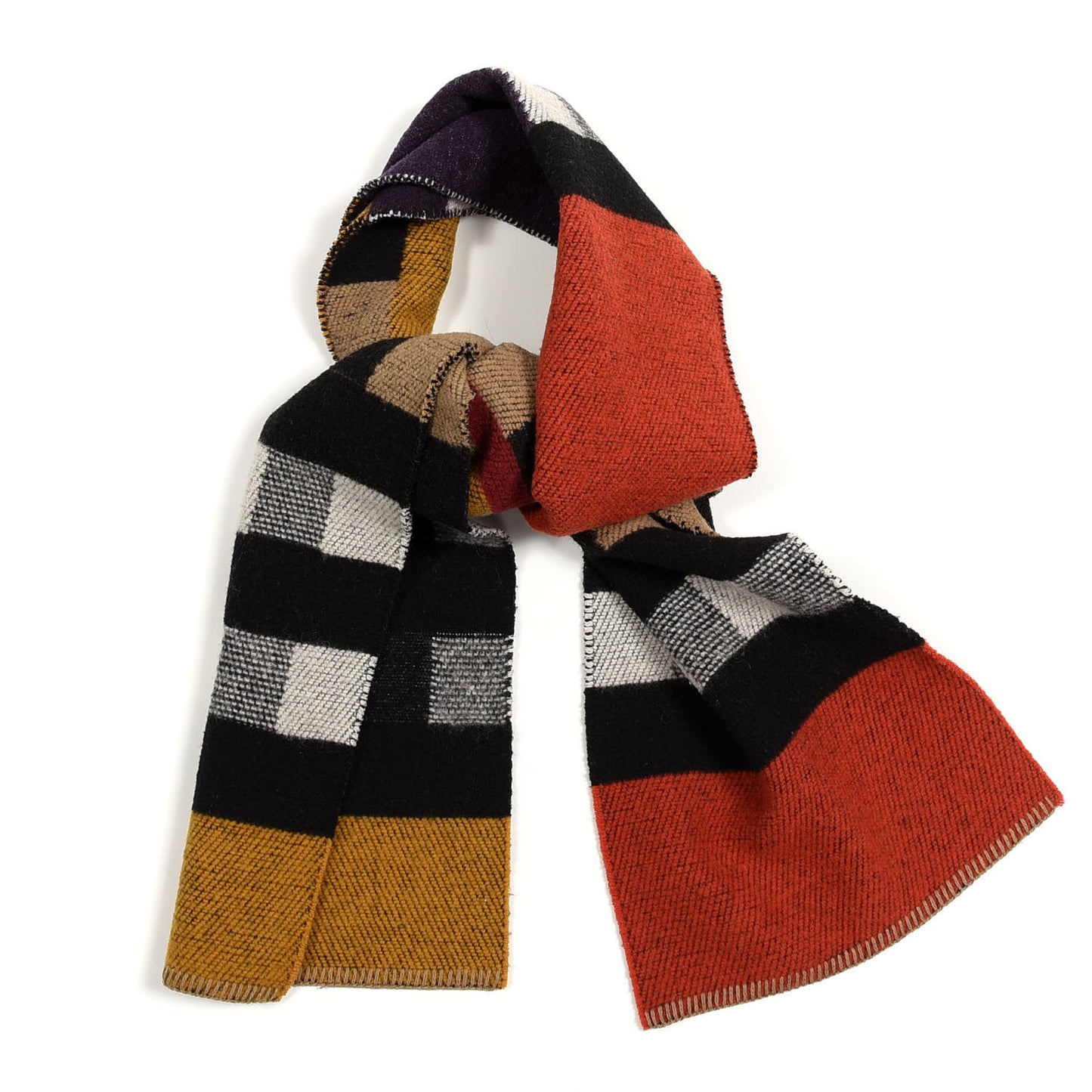 Wool Cashmere House Check Color Block Scarf Saffron