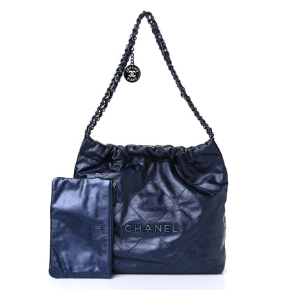 Chanel Metallic Calfskin Quilted Small Chanel 22 Navy Blue 3 of 12