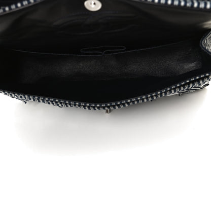 Chanel Canvas Sequin Stripe Medium Double Flap Navy Blue 5 of 12