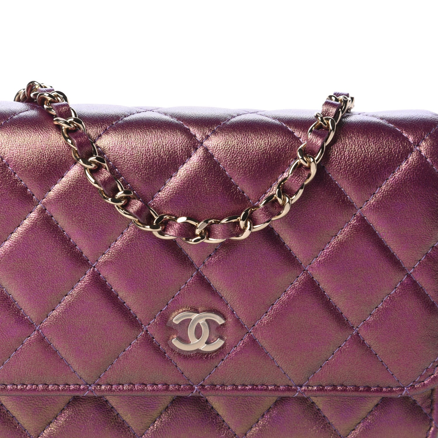 Chanel Iridescent Lambskin Quilted Mini Wallet On Chain WOC Purple 10 of 11